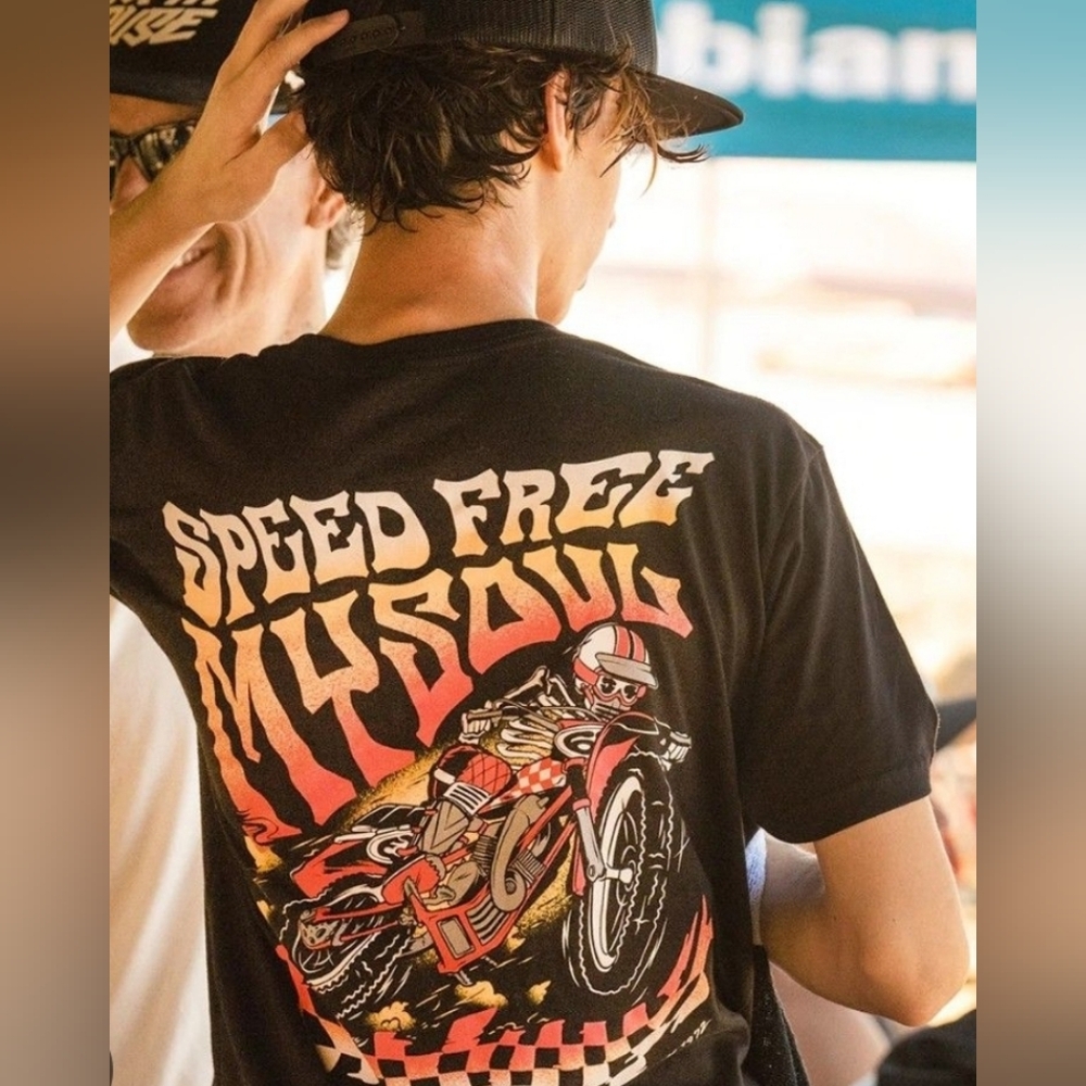 Men's Black Graphic Tee - Speed Free My Soul